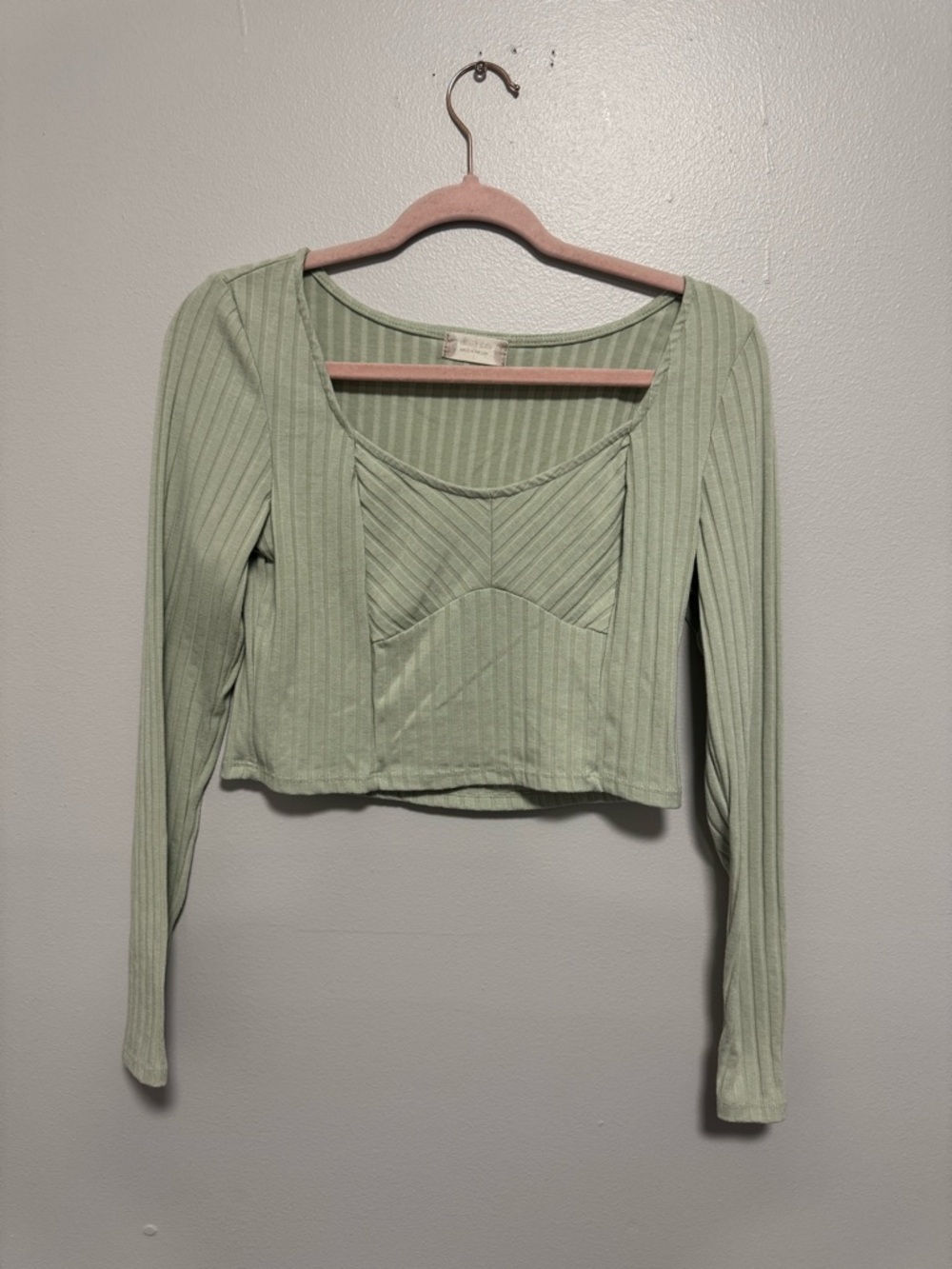 Altar’d State Green Ribbed Scoop Neck Crop Top